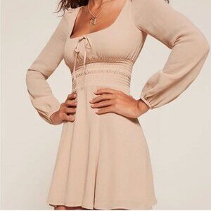 Reformation Wilder Mini Nude Long Sleeve Dress